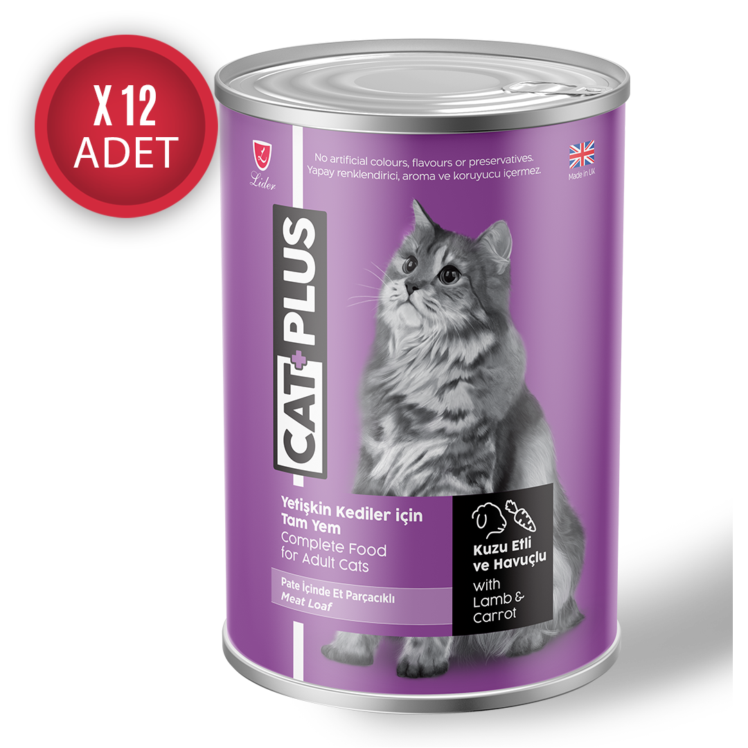CatPlus Pate  Kuzu Etli ve Havuçlu Yetişkin Kedi Konserve Yaş Mama 395 Gr x 12 Adet