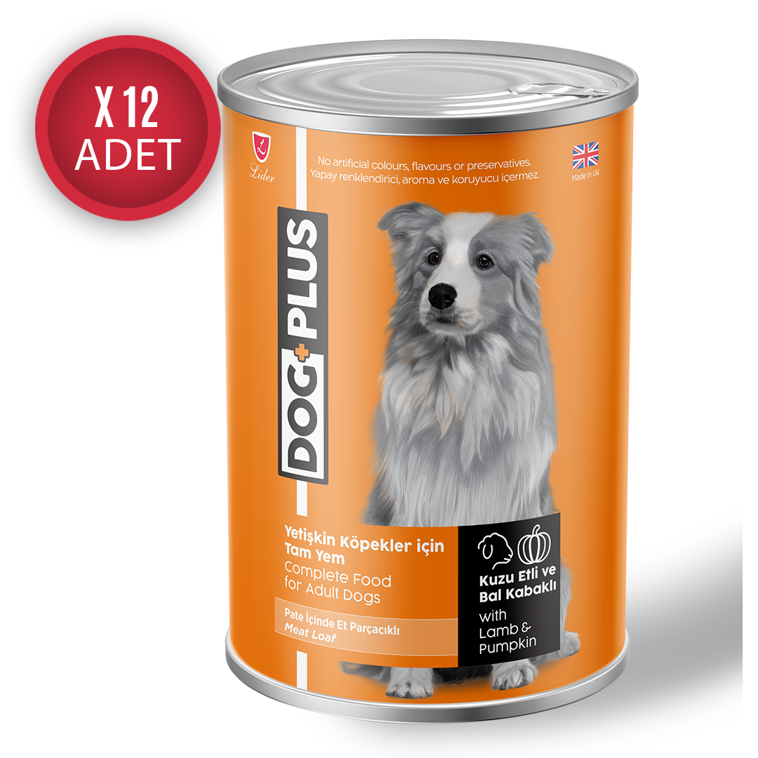 DogPlus Pate  Kuzu Etli ve Balkabaklı Yetişkin Köpek Konserve Yaş Mama 395 Gr x 12 Adet