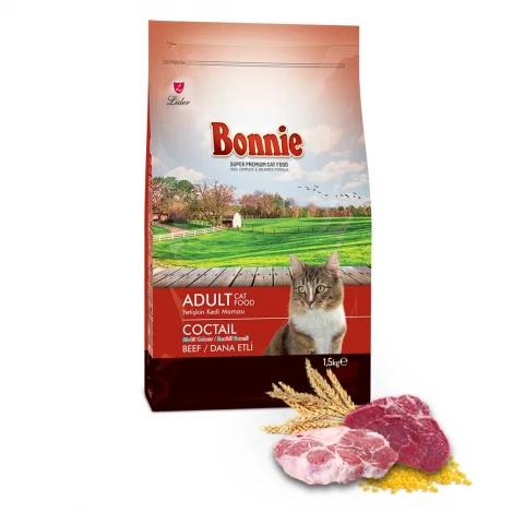Bonnie Renkli Taneli Dana Etli Yetişkin Kedi Maması 1,5 Kg