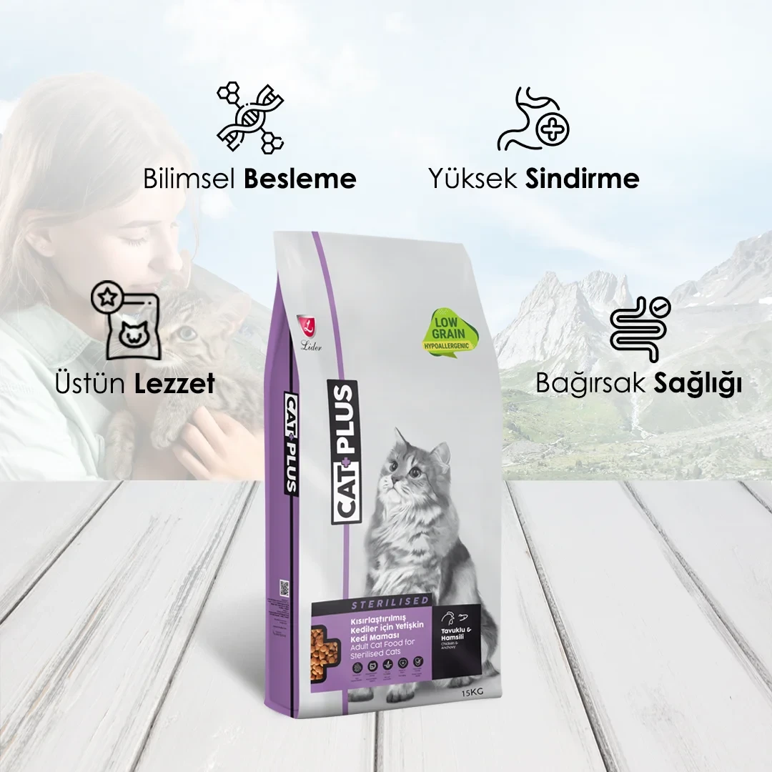 CatPlus Düşük Tahıllı Hipoalerjenik Tavuklu Hamsili Kısırlaştırılmış Kedi Maması 15 Kg – 4. görsel