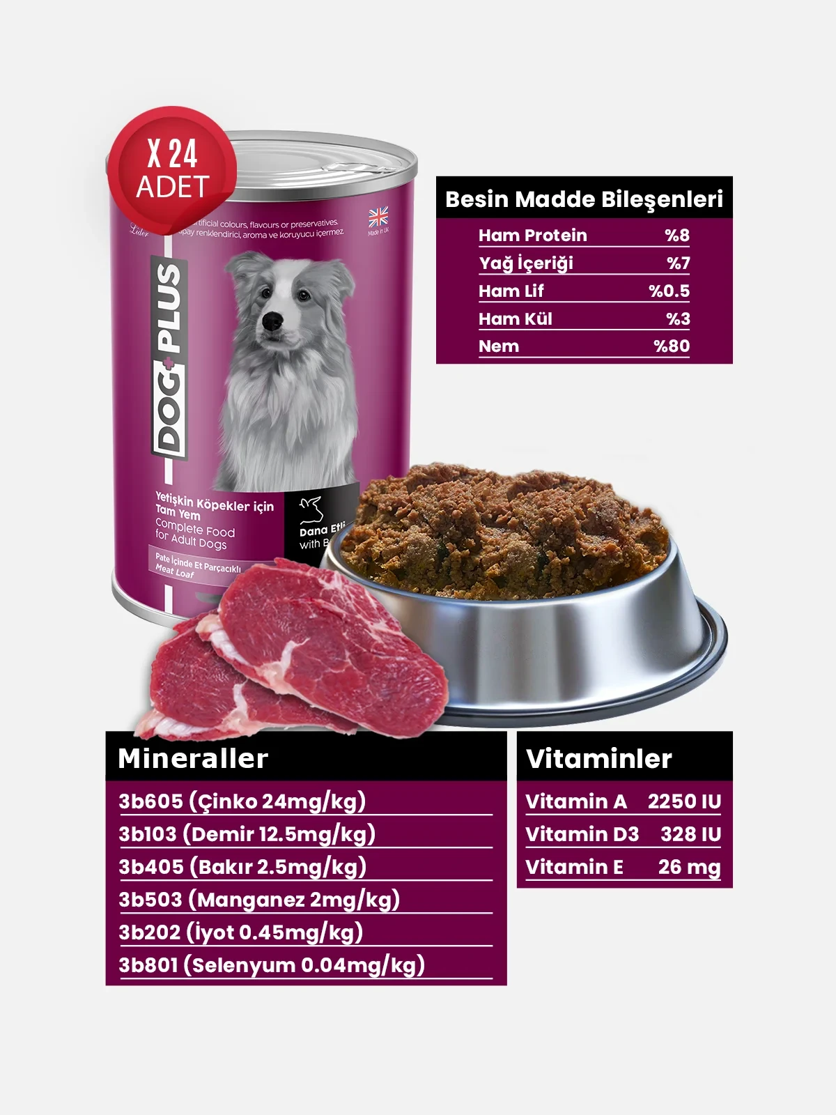 DogPlus Pate  Dana Etli Yetişkin Köpek Konserve Yaş Mama 395 Gr x 24 Adet – 2. görsel