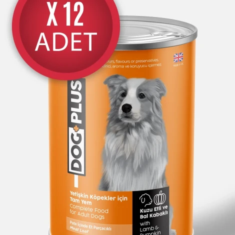 DogPlus Pate  Kuzu Etli ve Balkabaklı Yetişkin Köpek Konserve Yaş Mama 395 Gr x 12 Adet