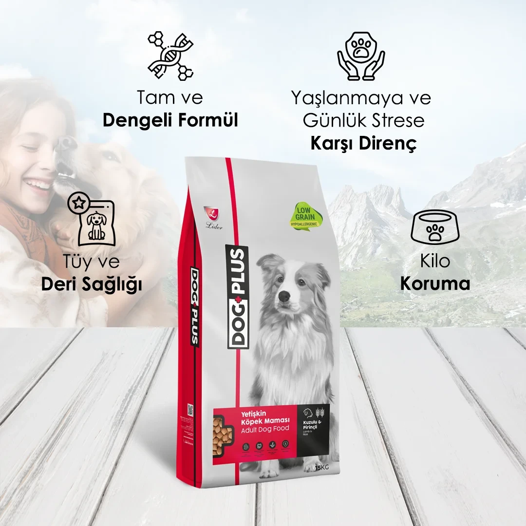DogPlus Düşük Tahıllı Hipoalerjenik Kuzu Etli Yetişkin Köpek Maması 15 Kg – 4. görsel