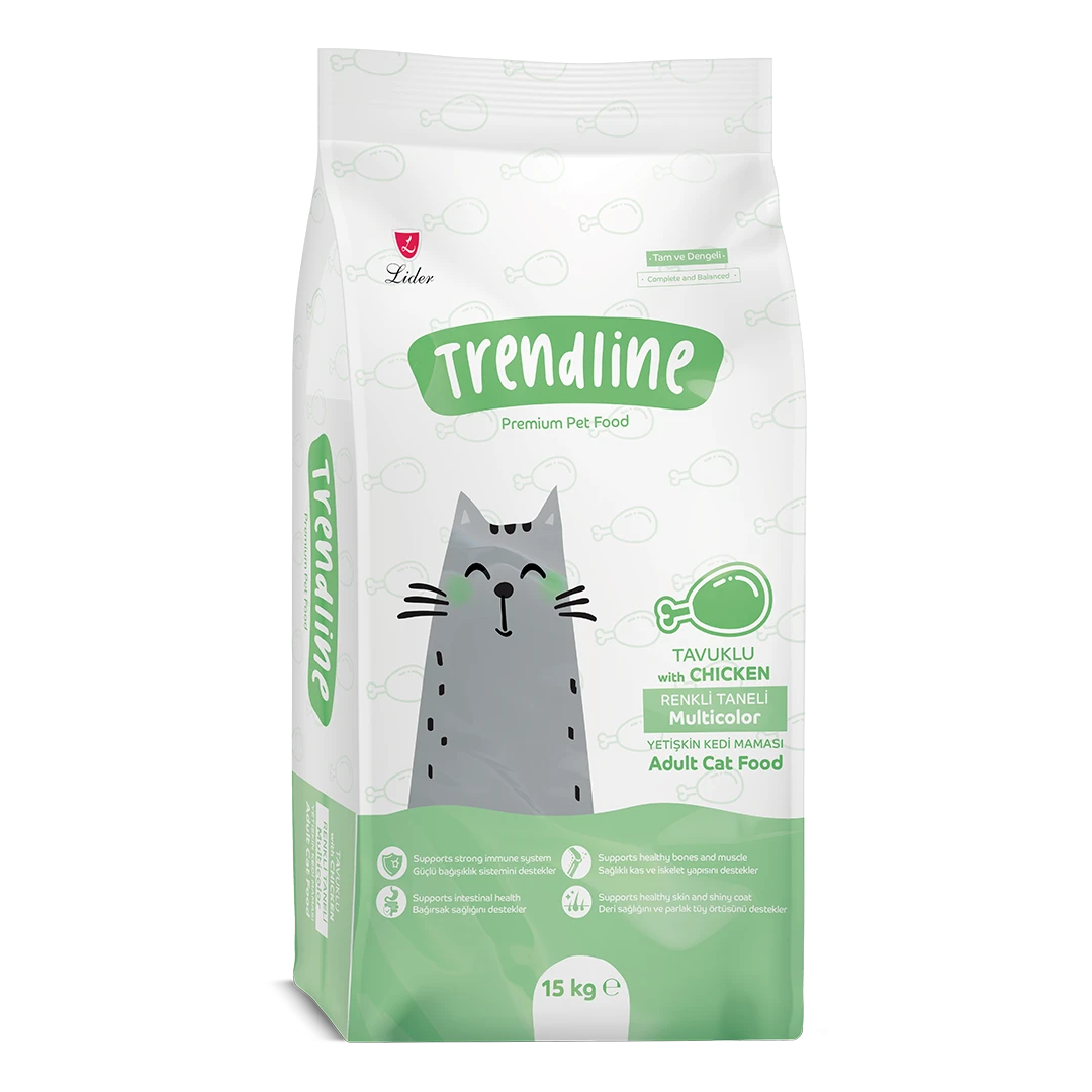 Trendline Renkli Taneli Tavuklu Yetişkin Kedi Maması 15 Kg