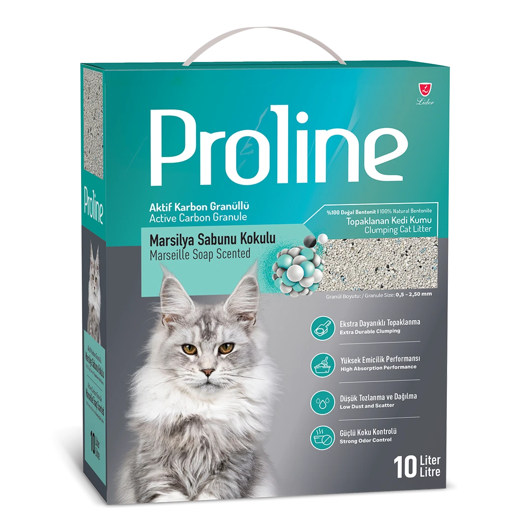 Proline Aktif Karbon Granüllü, Marsilya Sabunu Kokulu Bentonit Kedi Kumu 10 Lt