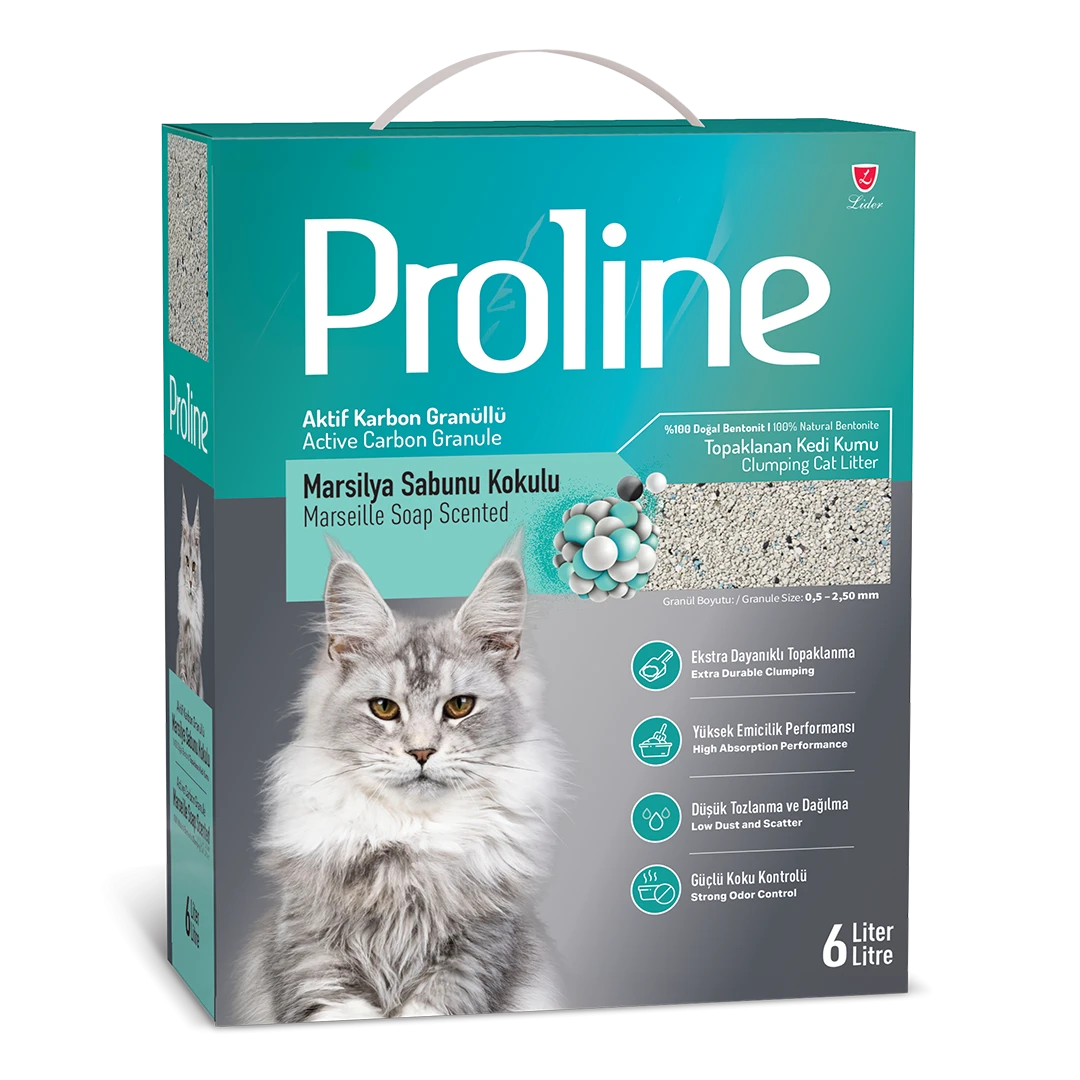 Proline Aktif Karbon Granüllü, Marsilya Sabunu Kokulu Bentonit Kedi Kumu 6 Lt