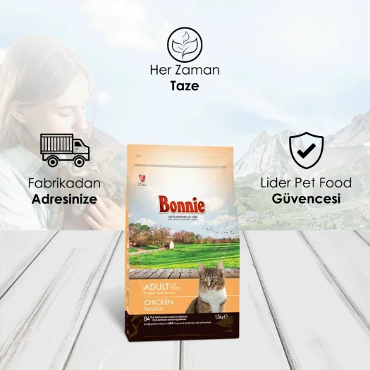 Bonnie Tavuklu Yetişkin Kedi Maması 1,5 Kg
