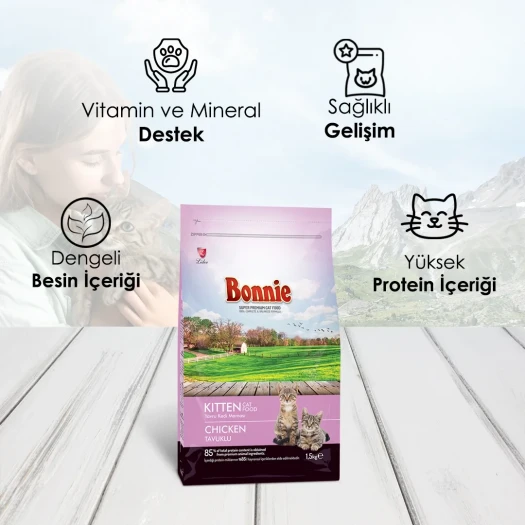 Bonnie Tavuklu Yavru Kedi Maması 1,5 Kg x 2 Adet