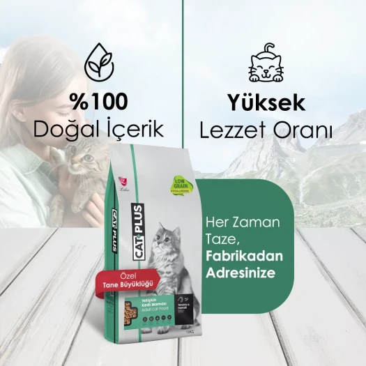 CatPlus Düşük Tahıllı Hipoalerjenik Tavuklu Hamsili Yetişkin Kedi Maması 15 Kg