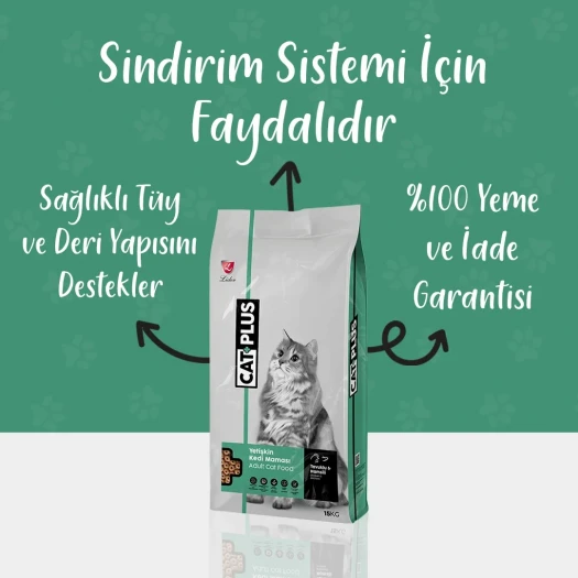 CatPlus Düşük Tahıllı Hipoalerjenik Tavuklu Hamsili Yetişkin Kedi Maması 15 Kg