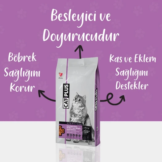 CatPlus Düşük Tahıllı Hipoalerjenik Tavuklu Hamsili Kısırlaştırılmış Kedi Maması 15 Kg
