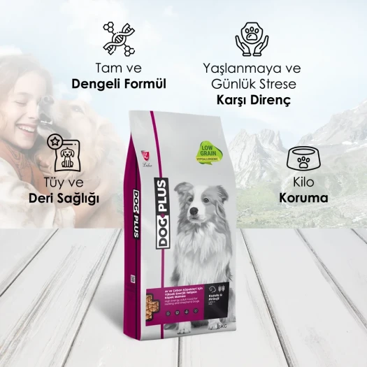 DogPlus Düşük Tahıllı Hipoalerjenik Kuzu Etli Pirinçli Yüksek Enerjili Yetişkin Köpek Maması 15 Kg