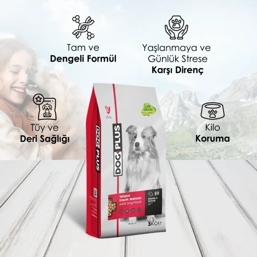 DogPlus Düşük Tahıllı Hipoalerjenik Kuzu Etli Pirinçli Yetişkin Köpek Maması 3 Kg