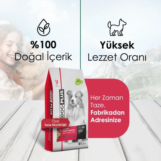 DogPlus Düşük Tahıllı Hipoalerjenik Kuzu Etli Pirinçli Yetişkin Köpek Maması 3 Kg
