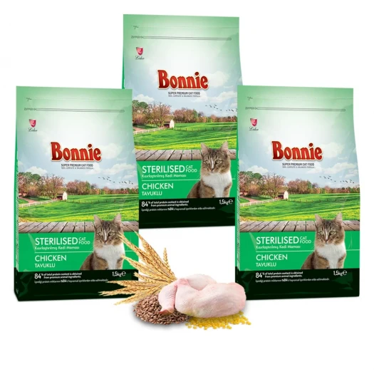Bonnie Kısırlaştırılmış Tavuklu Kedi Maması 1,5 Kg x 3 Adet