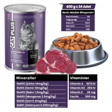 CatPlus Sos İçinde Et Parçacıklı Dana Etli Yetişkin Kedi Konserve Yaş Mama 400 Gr x 24 Adet