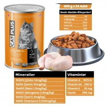 CatPlus Sos İçinde Et Parçacıklı Tavuklu Yetişkin Kedi Konserve Yaş Mama 400 Gr x 24 Adet