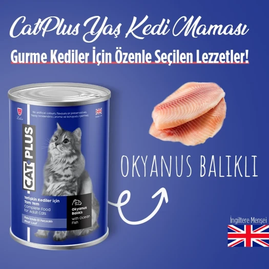 CatPlus Pate İçinde Et Parçacıklı Okyanus Balıklı Yetişkin Kedi Konserve Yaş Mama 395 Gr x 6 Adet