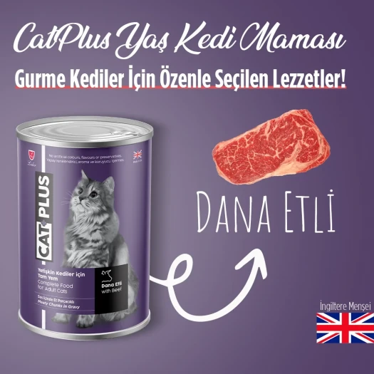 CatPlus Sos İçinde Et Parçacıklı Dana Etli Yetişkin Kedi Konserve Yaş Mama 400 Gr x 6 Adet