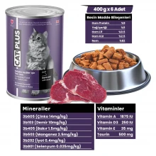 CatPlus Sos İçinde Et Parçacıklı Dana Etli Yetişkin Kedi Konserve Yaş Mama 400 Gr x 6 Adet