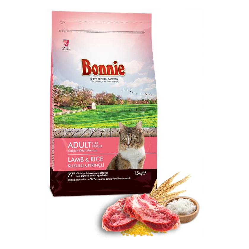 Bonnie Kuzu Etli Pirinçli Yetişkin Kedi Maması 1.5 Kg